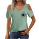 thumbnail image 1 of Algodón Fuera Del Hombro Tops para la Impresión de las Mujeres Manga Corta V-Cuello Blusa, Top de Algodón de Imitación de Moda, 1 of 8