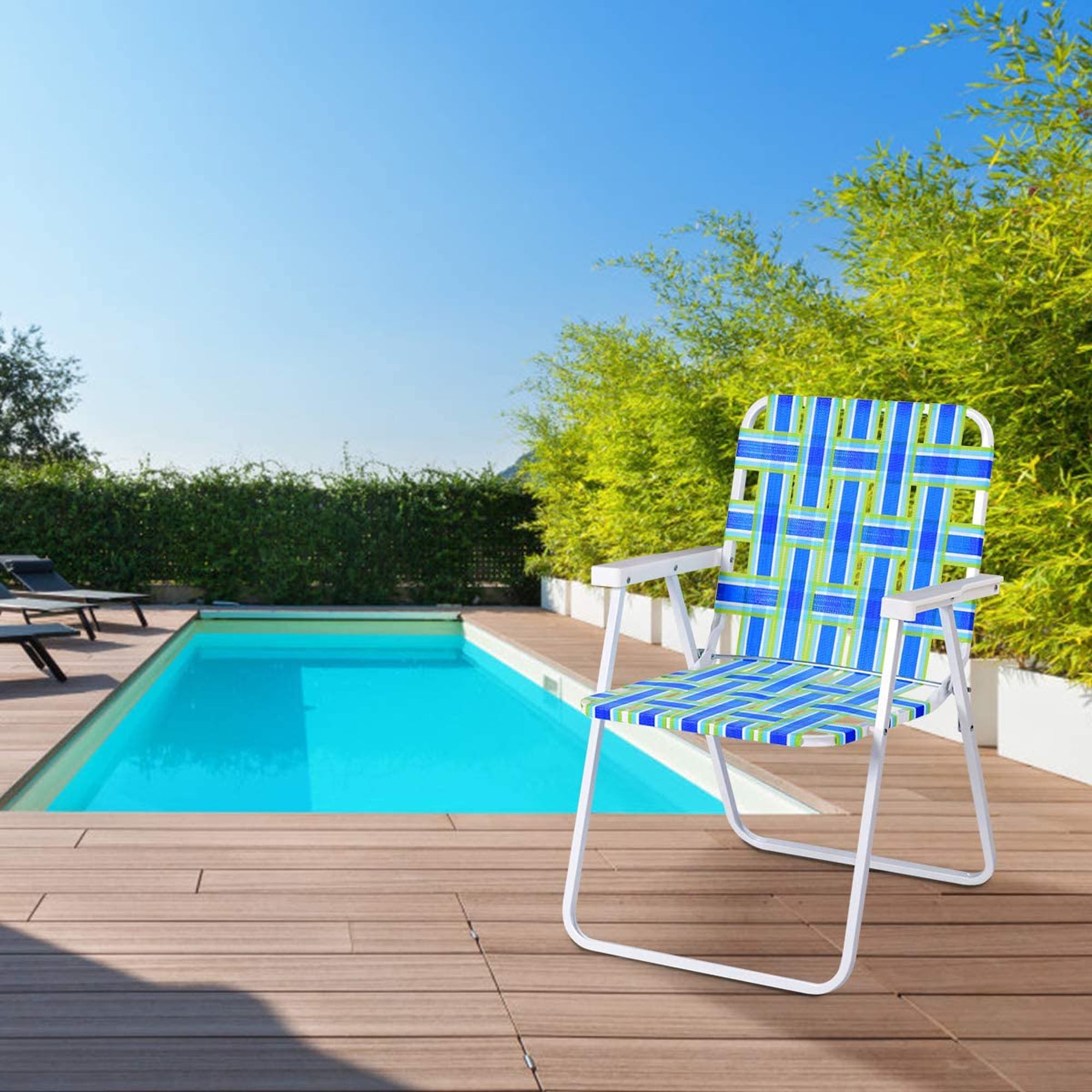Gymax Set of 6 Patio Folding Web Chair Set Portable Beach Camping Chair Blue