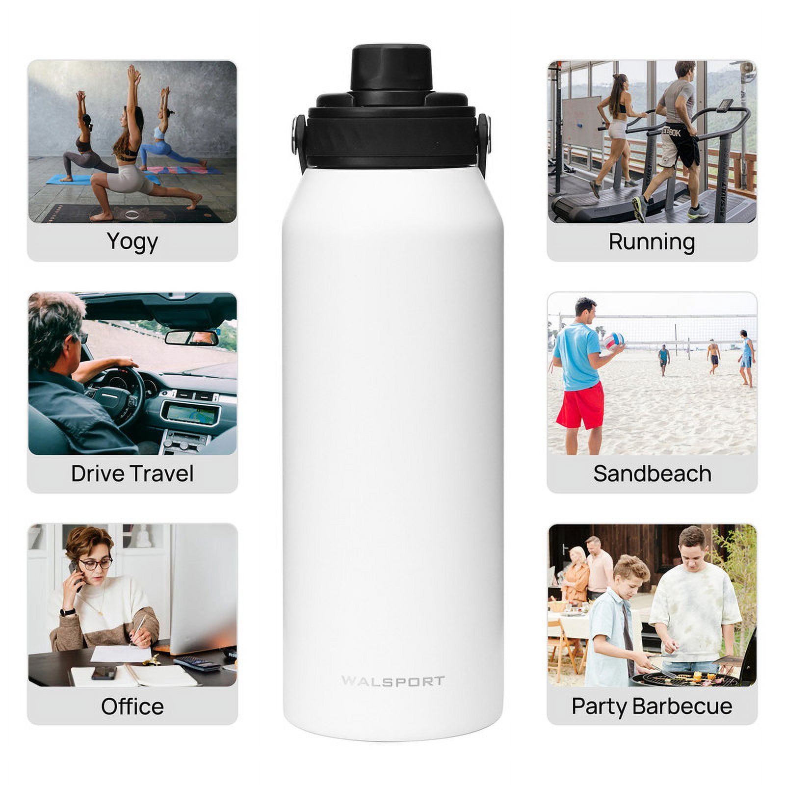 Walsport 34 oz Travel Mug with Leak-proof Lid,Stainless Steel Insulated Coffee Tumbler, Keeps Hot or Cold,Fits in Car Cup Holder,White