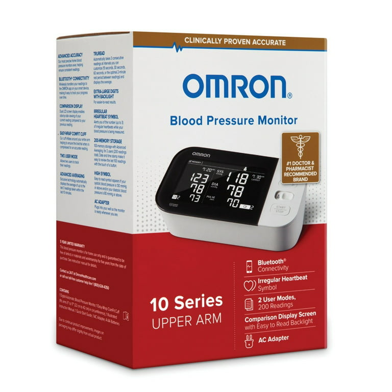  Omron 10 Series Upper Arm Blood Pressure Monitor; 2-User,  200-Reading Memory, Backlit Display, TruRead Technology, BP Indicator LEDs  by Omron : Health & Household