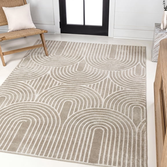 JONATHAN Y SANDSTONE 5 x 8 Area Rug, Ariana Art Deco Striped Arches Two-Tone - Beige/Cream, SND100A-5