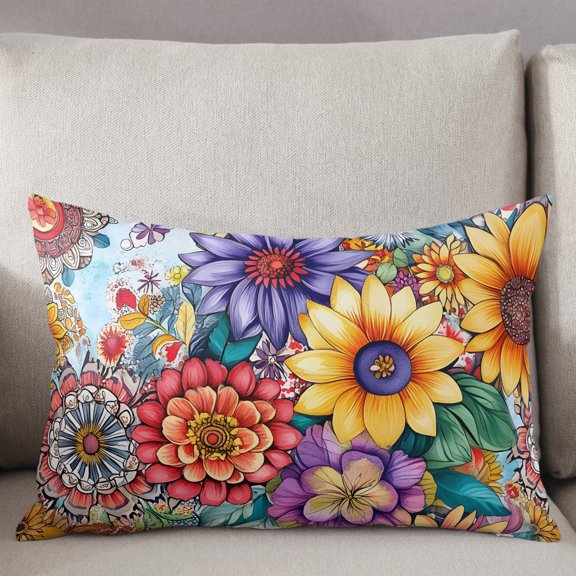 Decorative Pillow Cover 20x26 Inch Bohemia Ethnic Flowers Lumbar Pillow Cover Vintage Soft Cushion Covers for Sofa Couch Bed, Living Room Home Decor