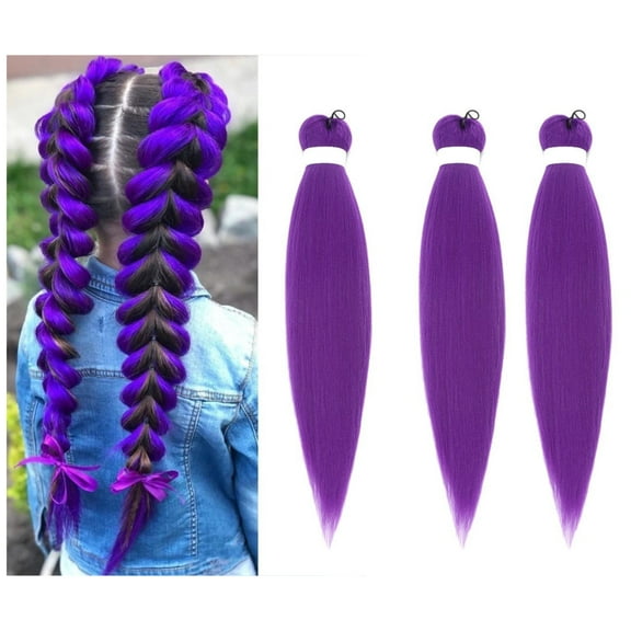 3 Pcs Purple Hair Extensions Braiding Hair Pre Stretched Braiding Hair Extensions Synthetic Yaki Braid Pre Stretched Braiding Hair Easy Braids Hair Yaki Synthetic Braiding Hair Extensions for Women