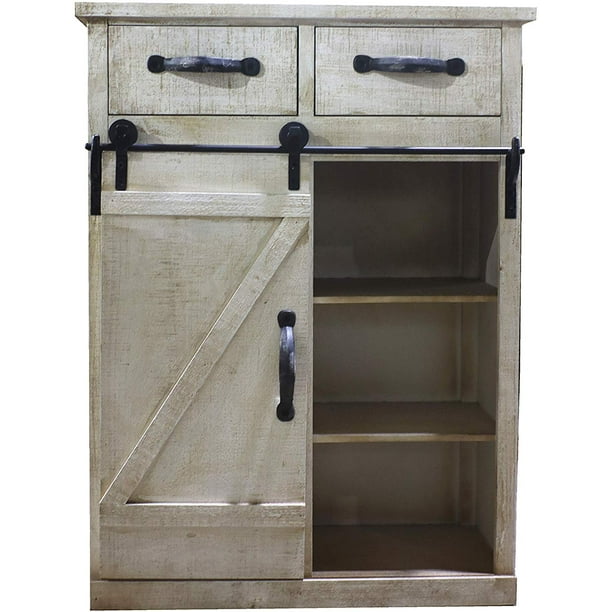 Paris Loft Sliding Barn Door Wood Cabinet Rustic White 32 H Com Paris Loft Sliding Barn Door Wood, White Farmhouse Cabinet With Sliding Door
