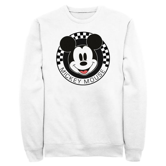 Men's Mickey & Friends Checkered Mickey Mouse Portrait Sweatshirt White 2X Large