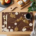 thumbnail image 2 of Yellow Flower Placemats Set of 6, Japanese Style Floral Leaf Textured Red Placemats for Dining Table, Place Mats for Kitchen Tabletop, Waterproof Wipeable Dining Table Mats Set, 2 of 9