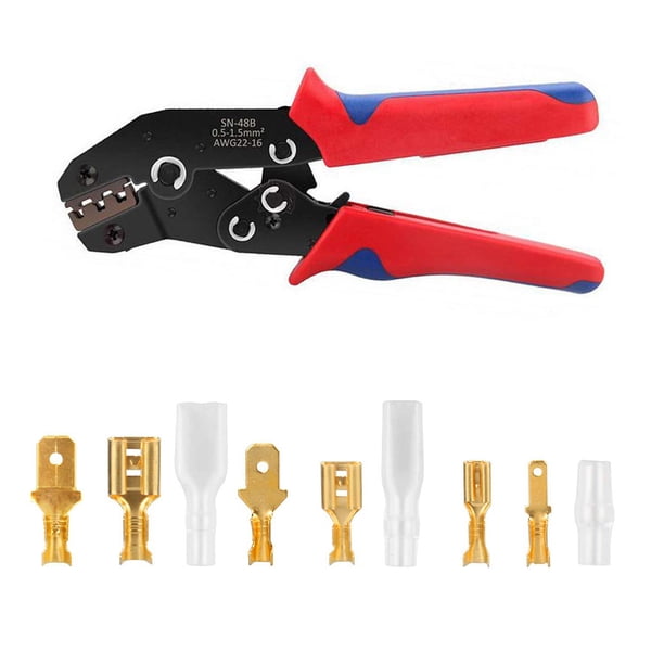 Riwesomey Terminales de crimpado de 2,8/4,8/6,3mm, conector de cable y aislado, conectores de pala de cable eléctrico, Kit de mangas aisladas Artesanía A+B