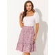 thumbnail image 2 of Falda Midi Floral Allegra K Fluida con Volantes En el Dobladillo para Mujer Púrpura Gris L, 2 of 5