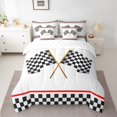 thumbnail image 2 of Homewish Race Flag 7 Pieces Bedding Comforter Set,Modern Geometric Grid Full Bedding Set,White Black Red Fitted Sheet Flat Sheet For Teens,Microfiber Bedroom Decor Reversible, 2 of 8