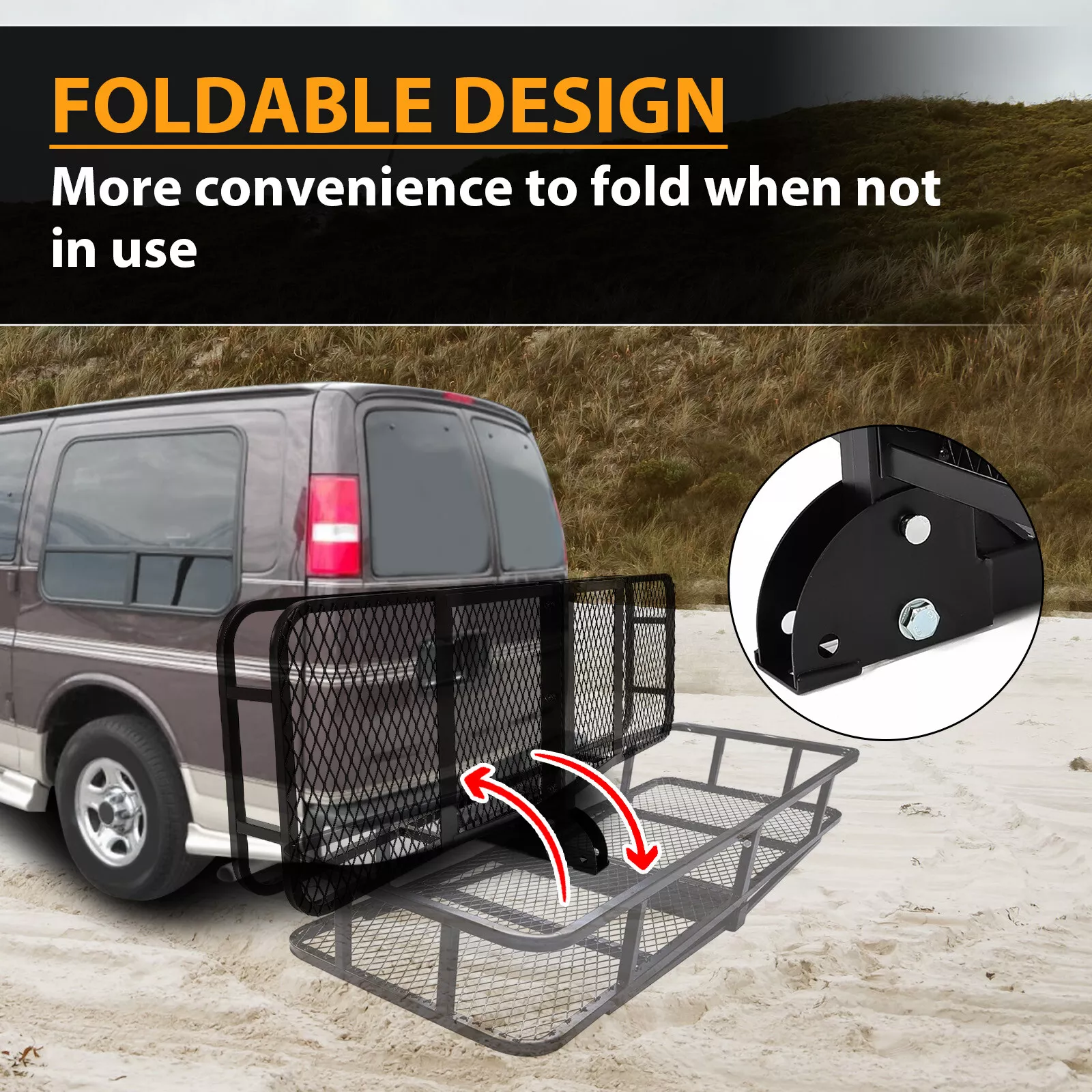 Kojem Hitch Cargo Carrier Rack 60"x21"x6" for 2"x2" Hitch Receiver Van SUV Truck Trailer 550lbs Folding Rear Luggage Basket Hitch Mount Cargo Rack