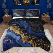 jejeloiu Modern Fluid Artwork Bedding Comforter Set,Marble Pattern Twin Comforter Sets,Gold Sequin Print Bedding Set For Teens,Microfiber Bedroom Decor Reversible,2-Piece