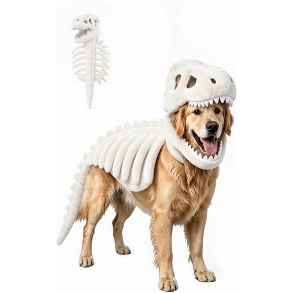 Pet Dinosaur Costume, Soft Plush T-Rex Skeleton Halloween Costume for Dogs | Cosplay Clothes for Medium & Large Dog and Cats Funny Adorable Glow-in-the-Dark Dino Outfits Big Breeds For Party Family