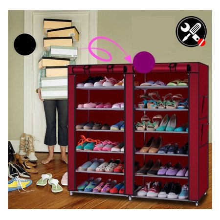Shoe Rack Organizer 12 Pairs - 6 Tier Non-Woven Fabric Shoe Storage - Space Saving Shoe Shelves for Entryway Closet Bedroom - Gray