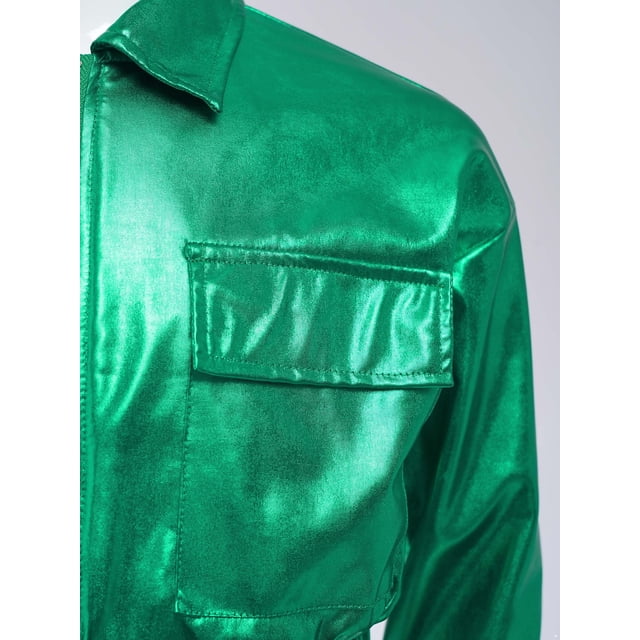 YUUMIN Veste Métallique Décontractée à Sequins pour Filles et Garçons, Veste à Col Rabattu avec Fermeture Éclair, Vêtements de Sport Vert 12