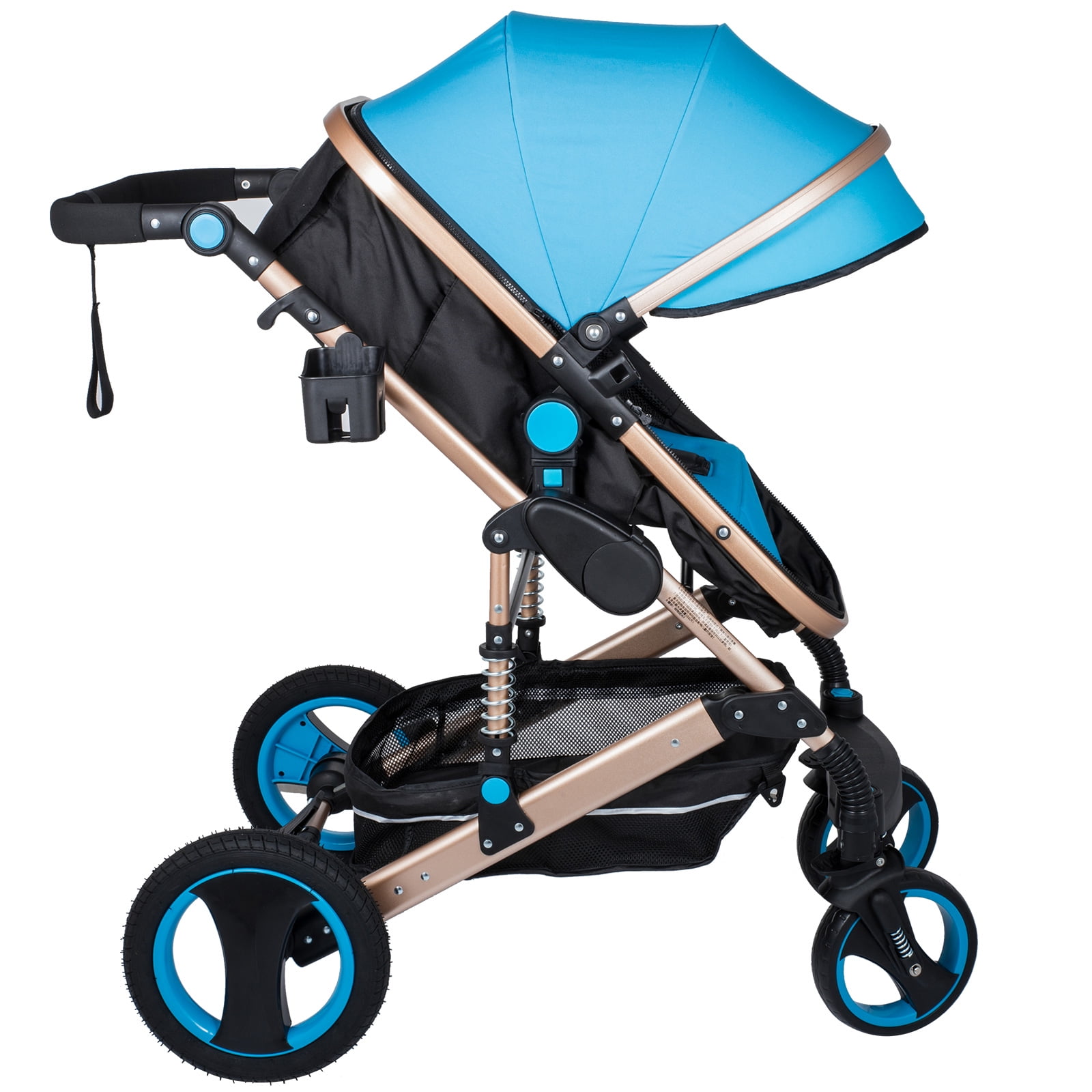 Color : Blue LJYT Convertible Baby Carriage,High Landscape Baby Strollers,Foldable Pram Stroller with Damping Wheels,Large Storage Basket,Extra Include Mommy Bag,Summer Mat and Rain Cover 