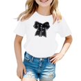 thumbnail image 2 of Ruyang Toddler Girl Lace Bow Tee Shirt Casual Round Neck Short Sleeve Tee Shirt Tops Girls Size 5 Clothes Big Sister Shirt, 2 of 4
