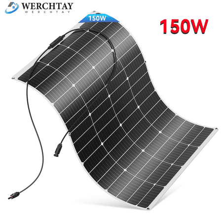 WERCHTAY Solar Panels 150 Watt 12V, Flexible Solar Panel 150W 23% High-Efficiency, Portable Lightweight Solar Panels for Marine RV Cabin Van Car Boat Camping Curve Surfaces