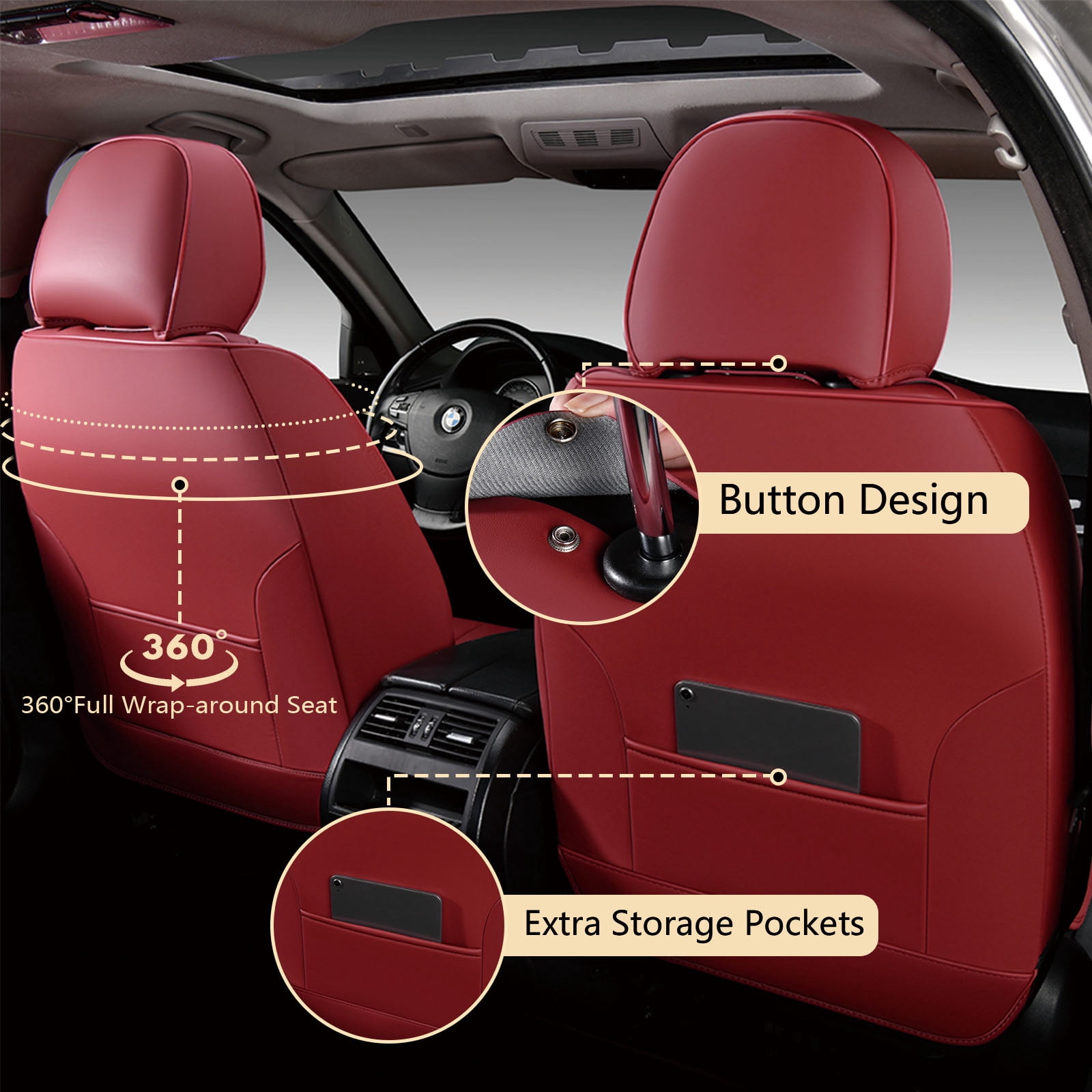 FLORICH Front Car Seat Covers, Luxury Faux Leather Seat Protectors, Automotive Seat Cushions Universal Fit for Most Cars Trucks Suv, Red