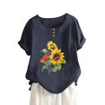 thumbnail image 1 of SZXZYGS Femmes T-Shirts Casual Femmes Été Col Rond Bouton Imprimé Manches Courtes T-Shirt Top Blouse 2024 Été, 1 of 4