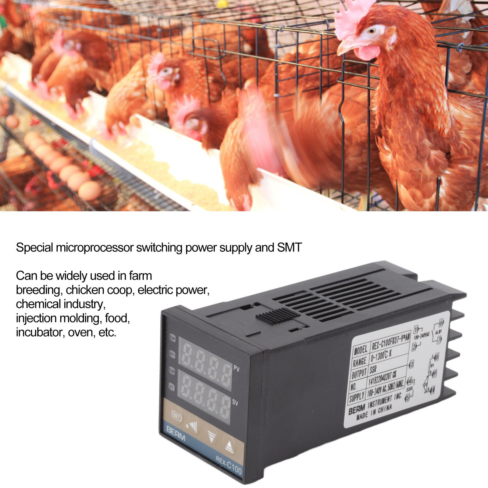 Digital PID Thermostat Temperature Controller, 0 To 1300  degrees Celsius  PID Temperature Controller Professional Waterproof  For Chicken House