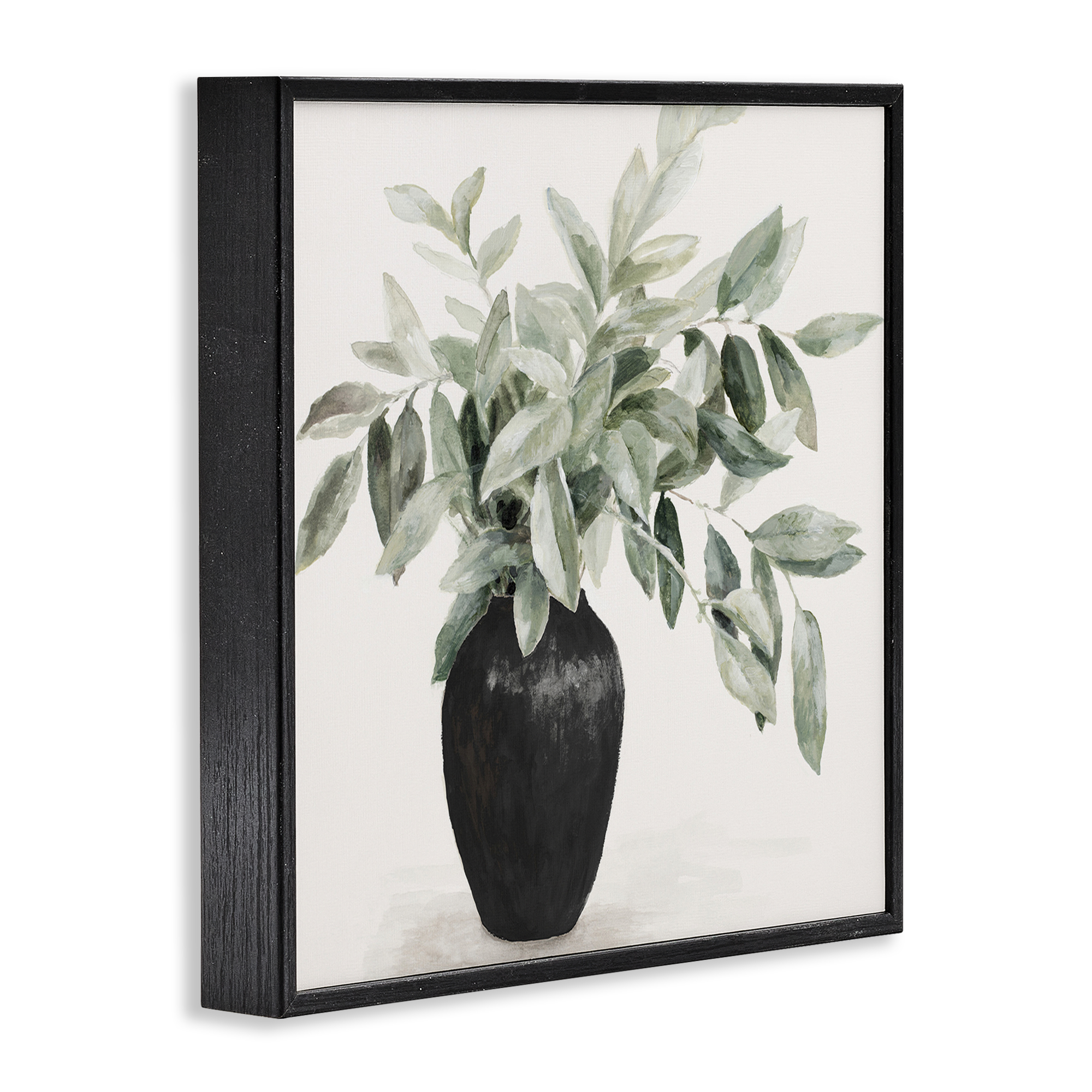 Stupell Industries Plant in Black Vase Botanical & Floral Painting Black Framed Art Print Wall Art, 24 x 24