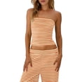 thumbnail image 6 of Womens Striped 2 Piece Sets Summer Strapless Crop Tube Tops Wide Leg Pants Matching Lounge Set Vacation Outfits (S, Yellow), 6 of 8