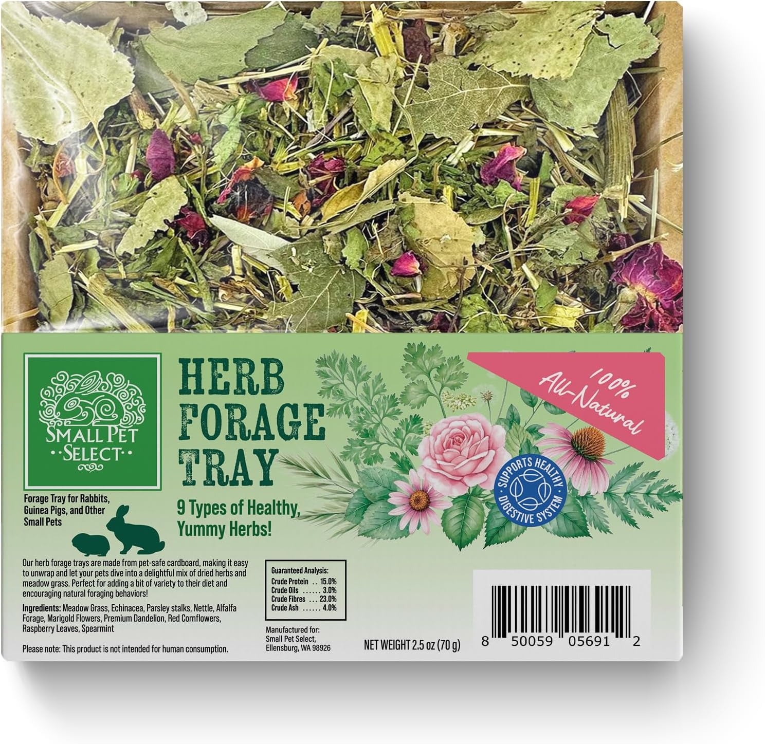 Small Pet Select - Forage Tray Bundle, Three Trays-Dandelion, Herb Mix, and Flower Mix, 2.5oz Each