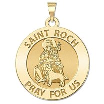 Saint Roch Religious Medal - 3/4 Inch Size of a Nickel -Solid 14K Yellow Gold