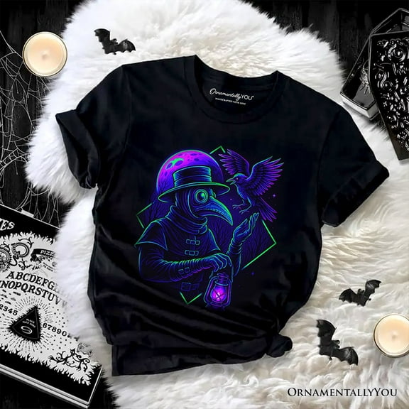 Vaporwave Plague Doctor T-Shirt, Retro Neon Horror Vibes Halloween Tee