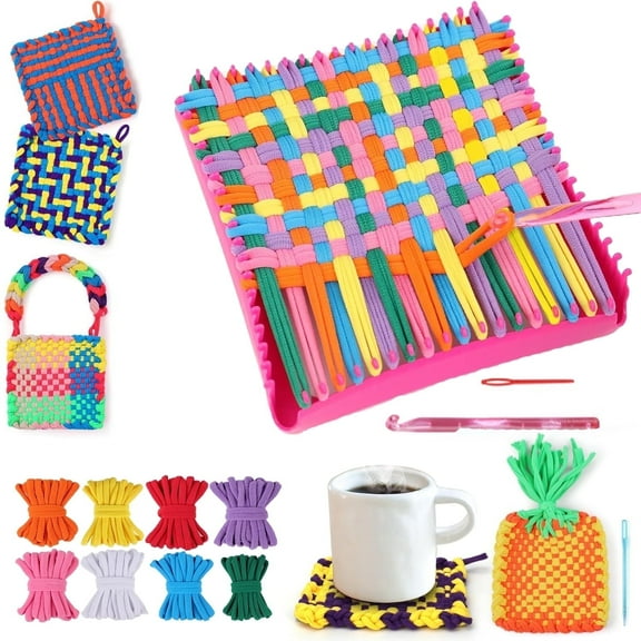Weaving Loom Kits, 8 Colors Elastic DIY Loops Weaving Crafts Kit for Girls age 6-12,7" pot holder Loom Knitting Kits and gifts for kids and Beginner