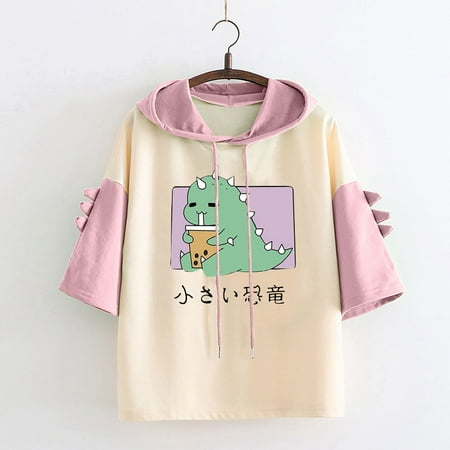 

Simplmasygenix Hoodies for Women Plus Size Women s Casual Animal Cute Dinosaur Shirt Hoodie Hoody Short Sleeve Tops