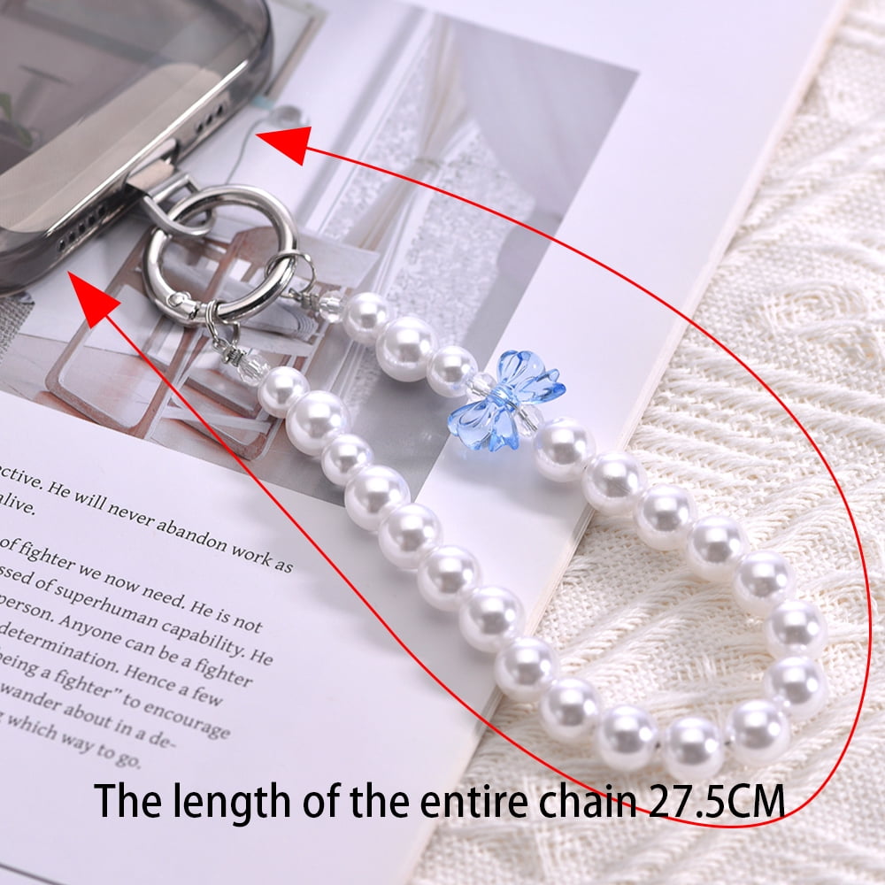 WODOXIN Phone Lanyard Strap Faux Pearl ABS Beaded Detachable Wrist Chain Green Compatible with iPhone and Android 1-Pack 10.83"