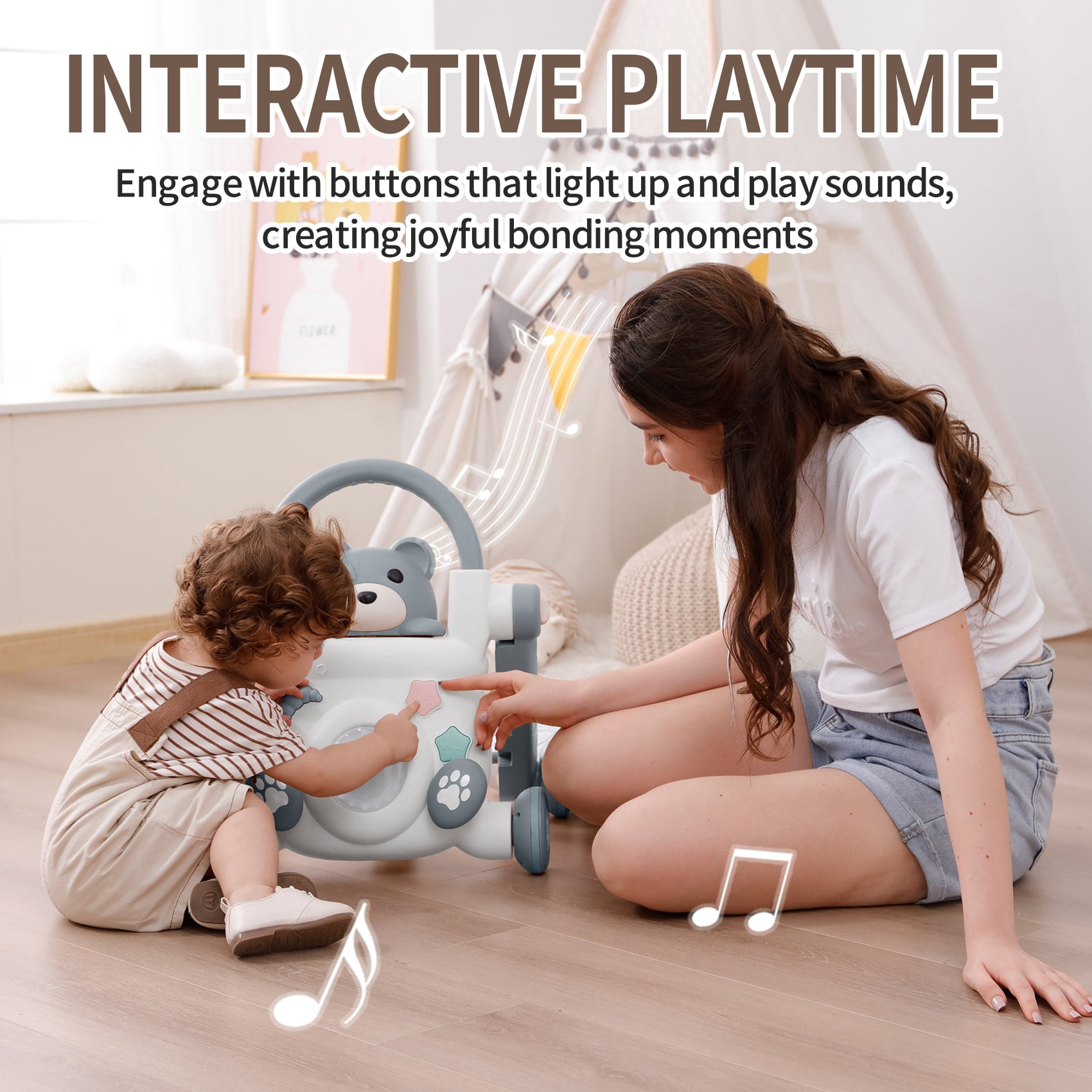 UNICOO® Beginner Steps Companion™ 3-in-1 Baby Sit to Stand Learning Walker, Early Learning Push Toys, Baby Push Walker, Sliding Bike & Push Car, Balance Scooter, Toddler 6-48 (Lulluby Gray)