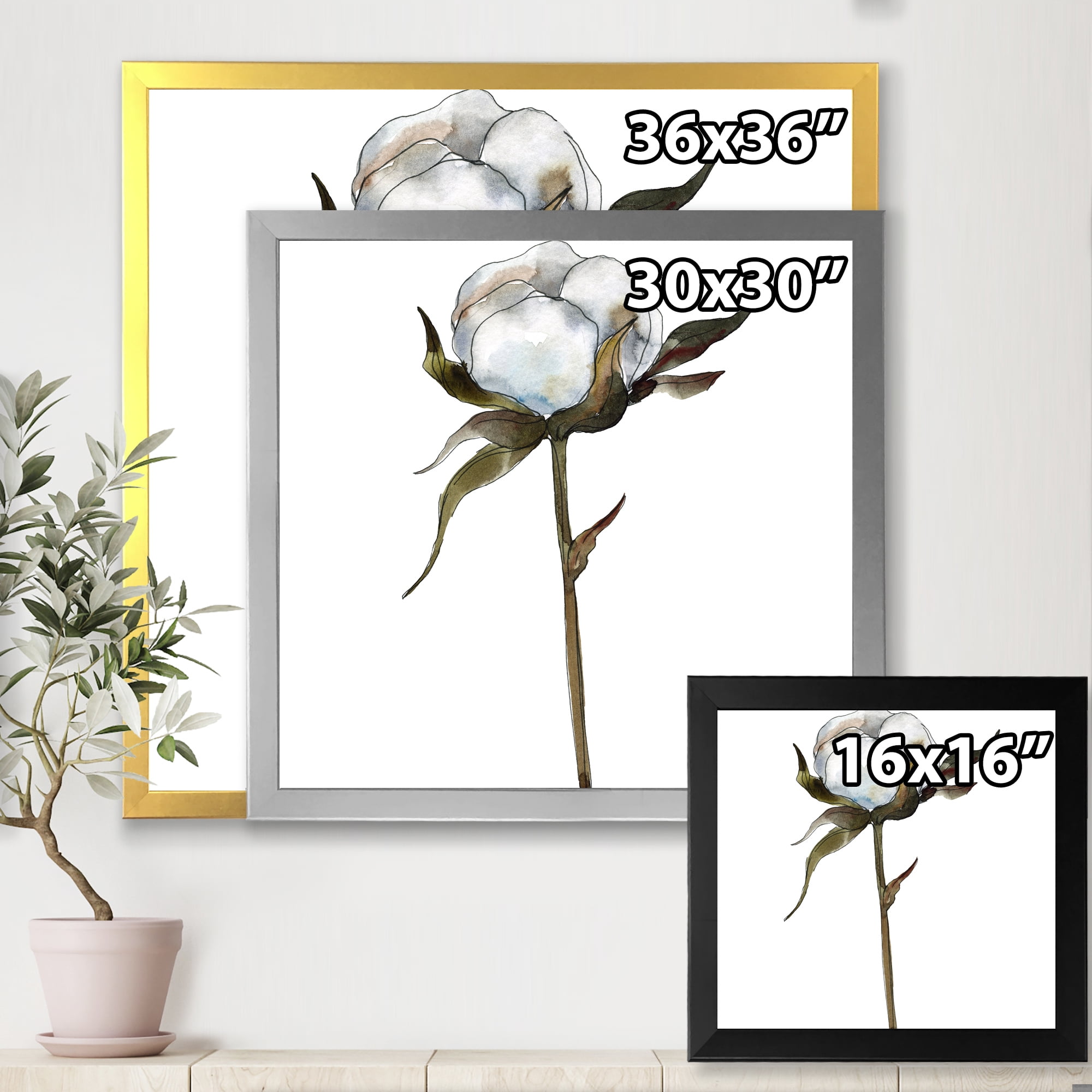 Designart 'Cotton Flower Retro Style' Traditional Framed Art Print