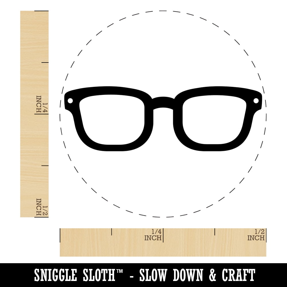 Thick Framed Glasses Geek Hipster Self-Inking Rubber Stamp Ink Stamper - Brown Ink - Mini 1/2 Inch