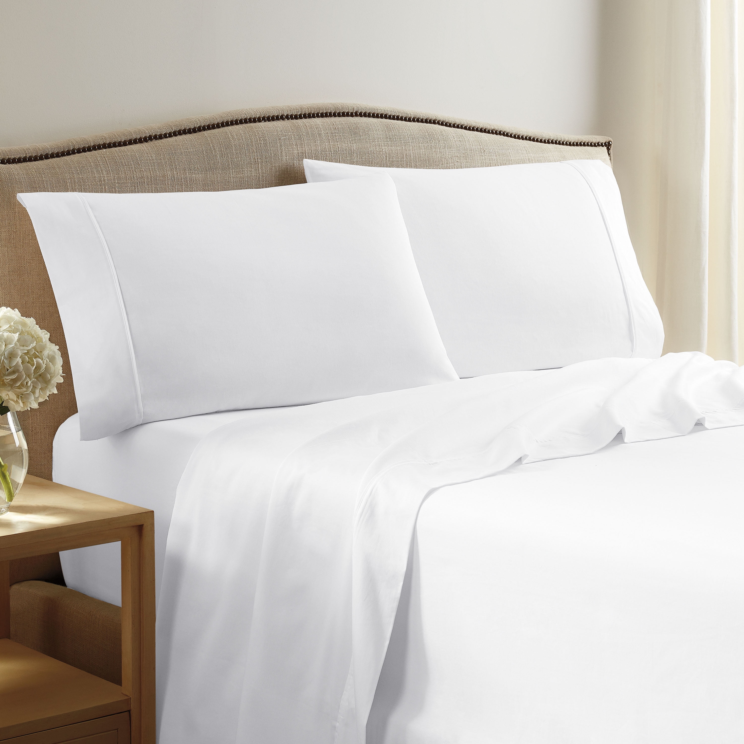 Martex 400 Thread Count Solid Sateen Cotton White Twin Sheet Set