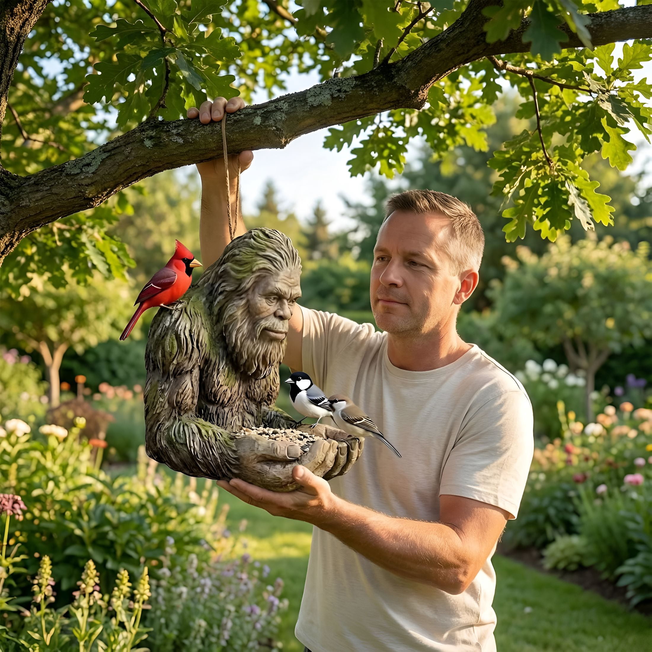 ACDANC Bigfoot Bird Feeder Outdoor Hanging Resin Sculpture Weather Resistant with Hidden Hook Funny Tree Mounted Yard Art Decoration Ideal Gift for Bird Lovers And Nature Enthusiasts
