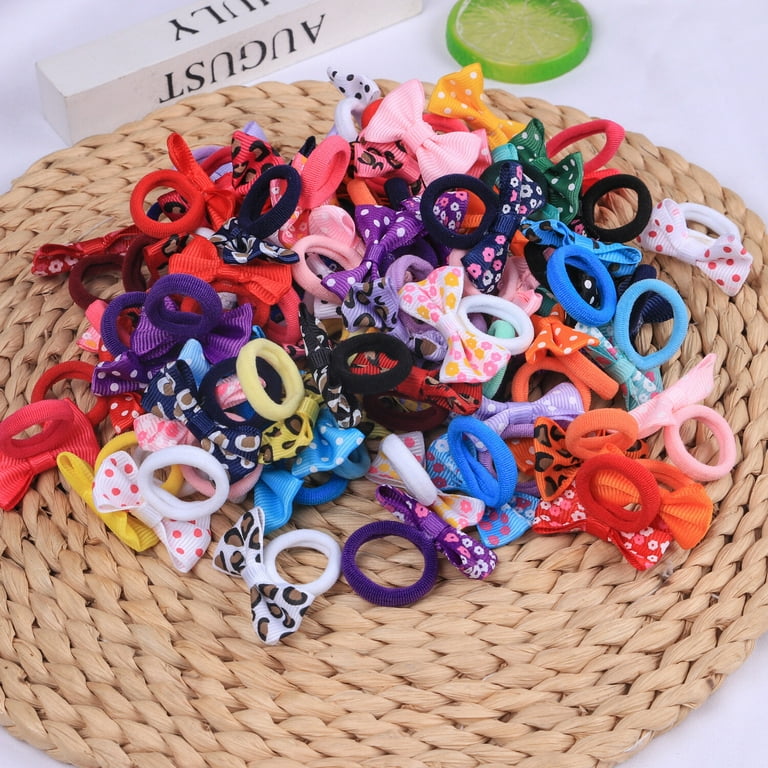 Peaoy 80PCS Colorful Baby Hair Ties with Bows, Elastic Rubber