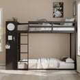 thumbnail image 2 of Newest Twin over Twin Bunk Bed with 4 Drawers & Wardrobe, Modern Wood Frame with Light Strip and Pegboards, Black, 2 of 13