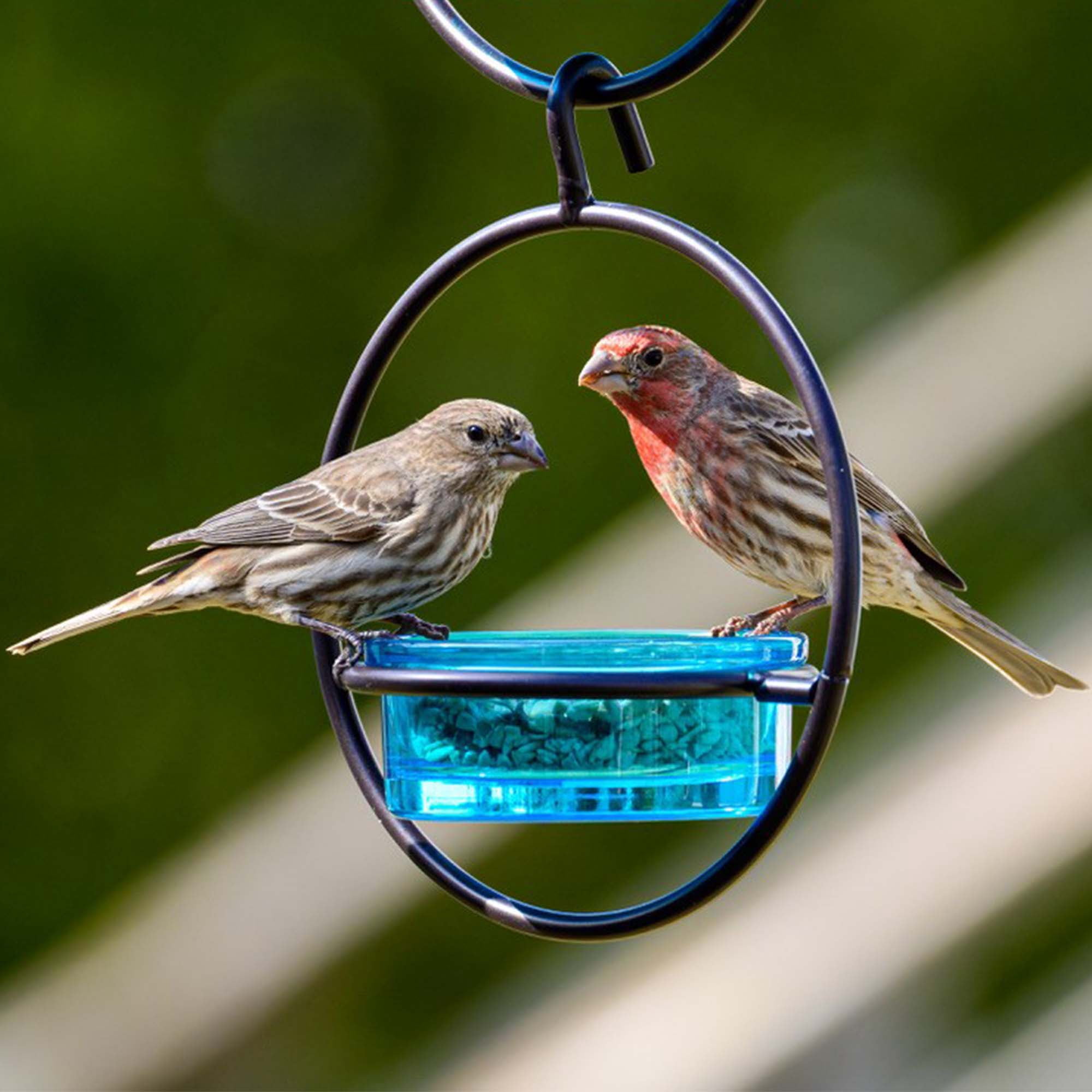 Mosaic Birds Recycled Glass & Metal Hanging Bird Feeder for Outdoors-Oriole Feeder for Garden- Bluebird Feeder -Aqua Blue