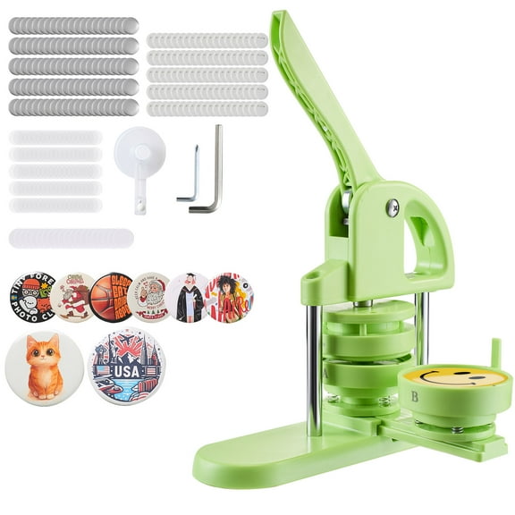 VEVOR Button Maker Machine, 2.95 in, Plastic Pin Maker with 100pcs Button Parts, Circle Cutter and Magic Book, Reinforced Ergonomic Handle, for DIY Badges, Personalized Pins and Key Chains, Green