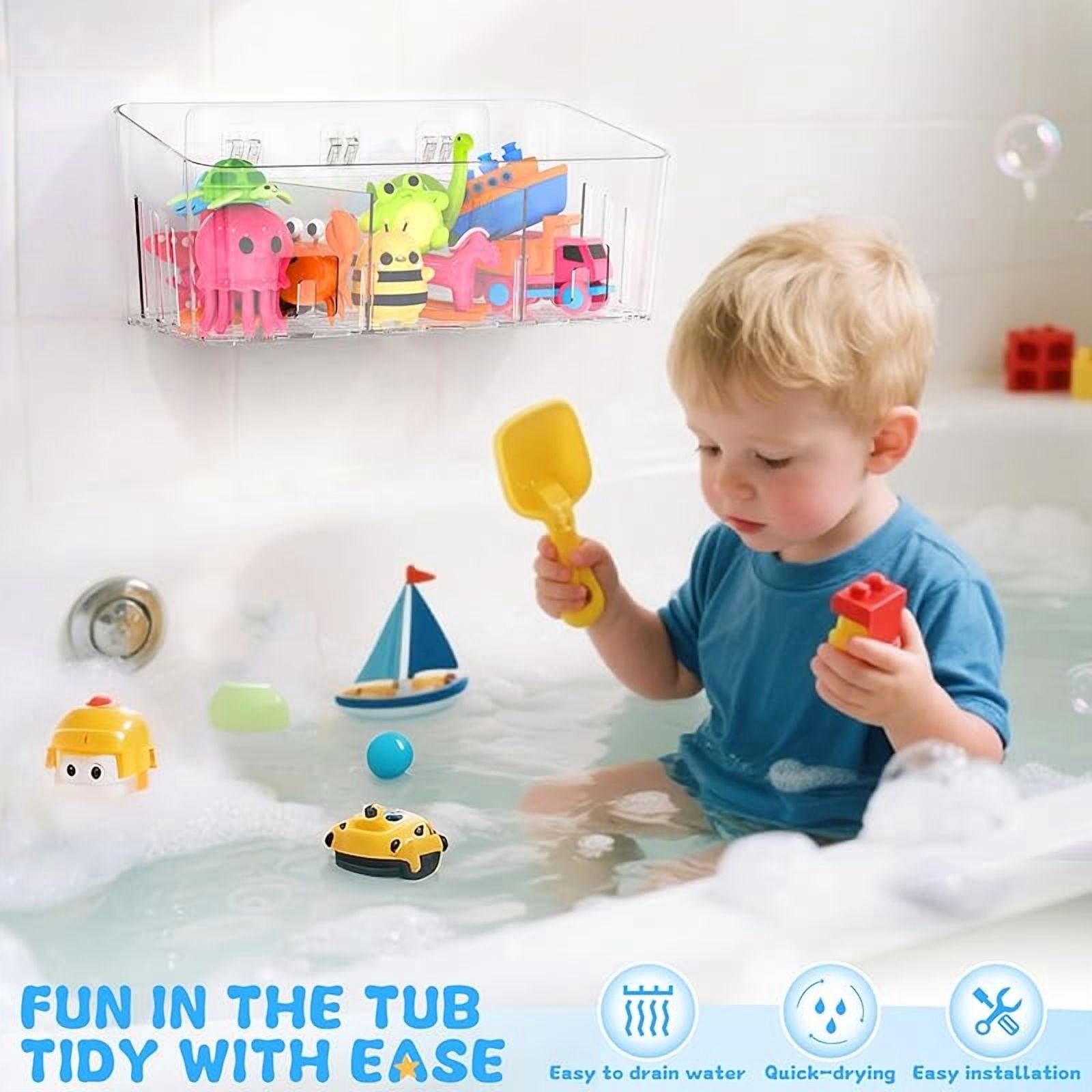 Bath Toy Storage 2 Packs, Large Bath Toy Holder with 3 Compartment, Quick Dry Bathtub Toy Organizer, Bath Tub Toy Net, Shower Toy Basket & Bin, Bathroom Accessories for Baby,Toddler,Kids（Clear）