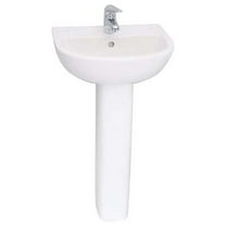 Homestock Lakefront Luxury 4" Centerset Pedestal Lavatory And Mounting Hardware - Compact And Elegant Bathroom Sink - 14.25"D X 17.75"W X 32.38"H