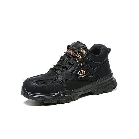 

Rotosw Men Safety Boot High Top Work Shoes Lace Up Booties Anti-collision Steel Toe Protection Shoe Construction Anti-Odor Mid Top Black 8.5