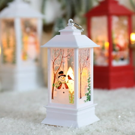 

AMNHDO Christmas Lantern Ornaments Xmas Candles Light for Tabletop (B) White Snowman