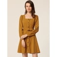 thumbnail image 2 of Vestido de pana con cinturón y cuello cuadrado de manga larga con botones en la parte delantera para mujer Otoño Invierno Marrón S, 2 of 5
