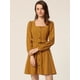 thumbnail image 2 of Vestido de pana con cinturón y cuello cuadrado de manga larga con botones en la parte delantera para mujer Otoño Invierno Marrón M, 2 of 5