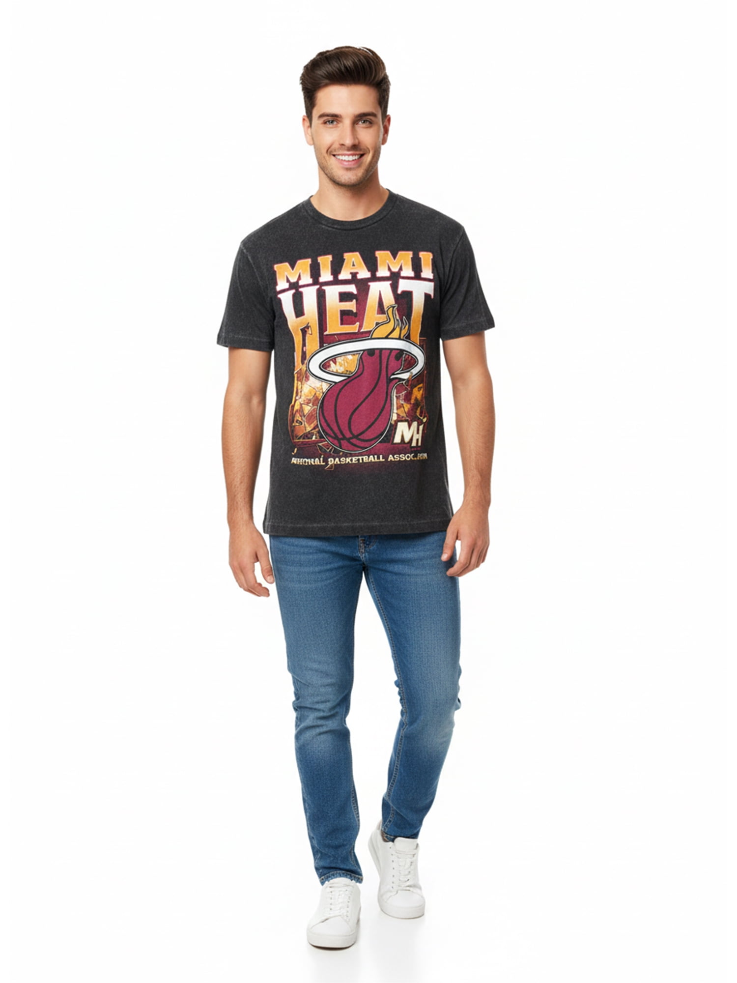 NBA Miami Heat Men's & Big Men's Front & Back Boxy Fit Mineral Wash Graphic T-Shirt, Sizes XS–4XLT, 2XB–5XB