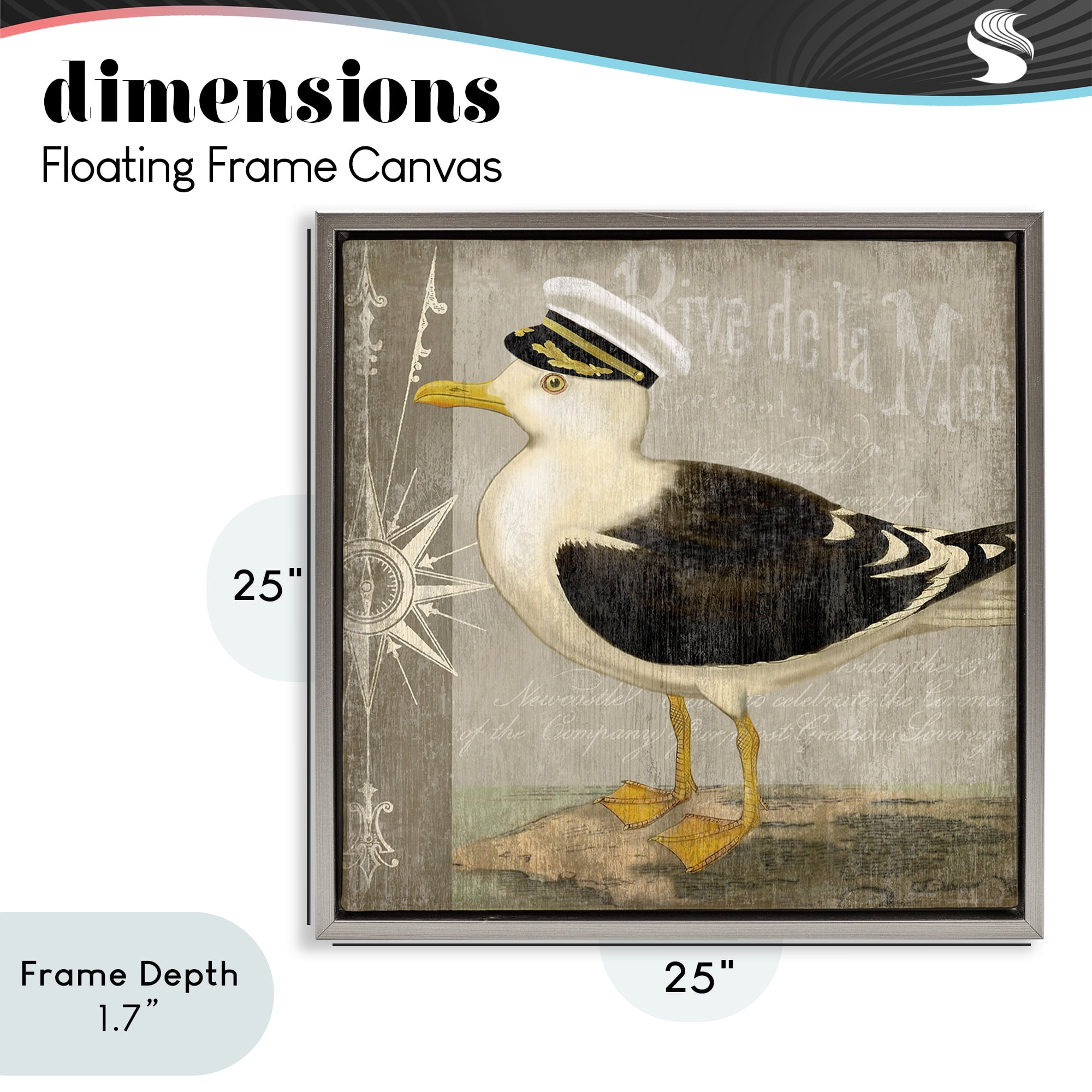 Stupell Industries Little Maritime Seagull Gray Framed Floater Canvas Wall Art, design by Suzanne Nicoll