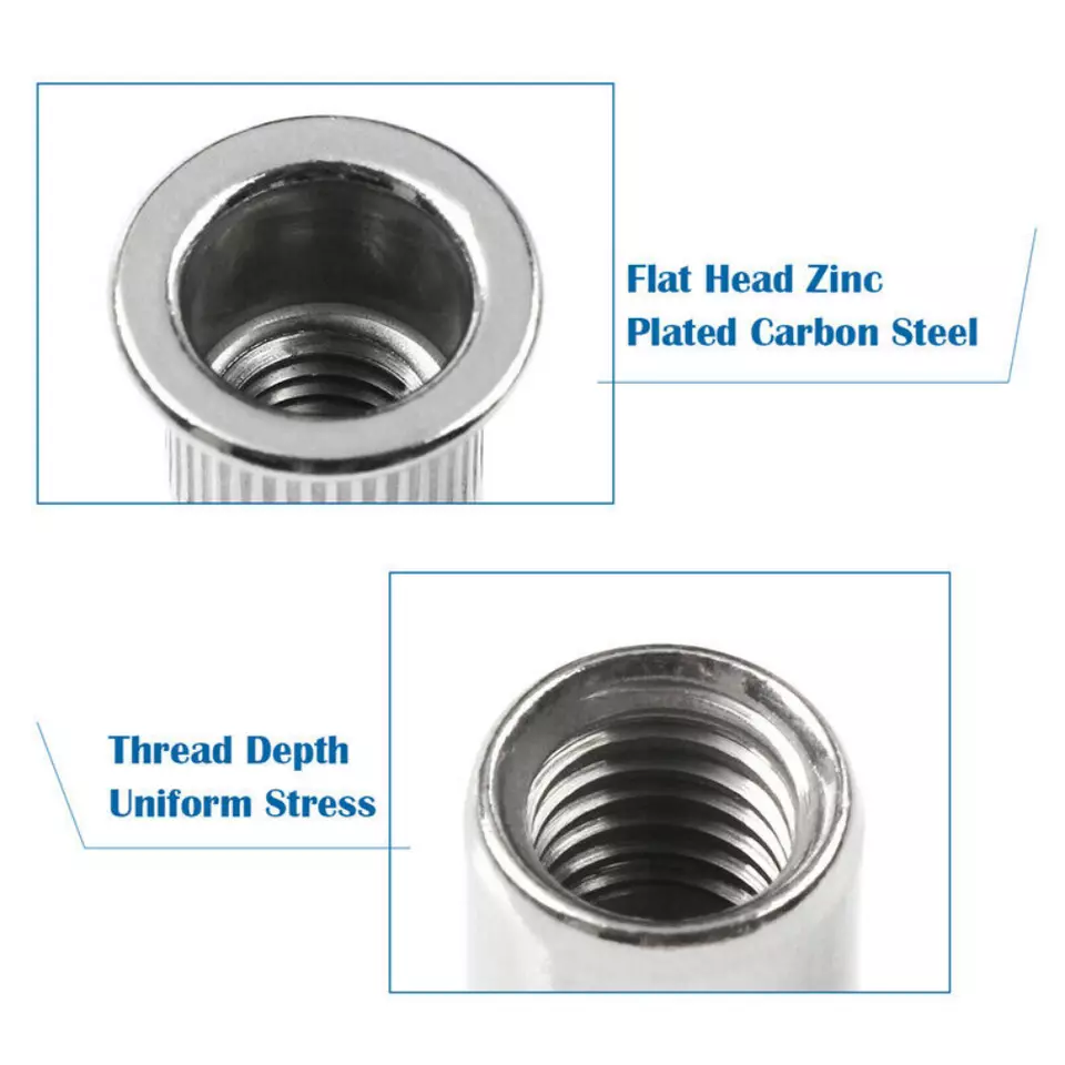 CIRCLE- 150Pcs Rivet Nuts Stainless Steel Threaded Insert Nut Nutsert Rivnuts Flat Head